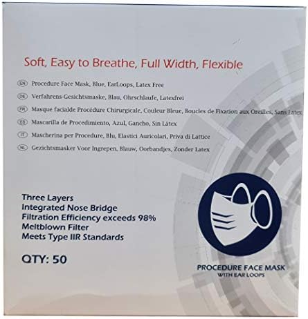 British Brand | Omnitex 3ply Premium Type IIR Disposable Surgical Face Mask | EN14683:2019 | 98% Filtration, Fluid Resistant, Medical Face Mask 2R with Ear Loops - Pack of 50