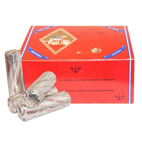 Eltahan Three Kings Instant Charcoal Coals 10 Roll 10 coals per Roll Flavorless Solid Coals, 40mm