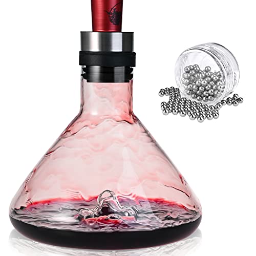 Cieex Carafe à Décanter Vin avec Billes de Nettoyage 1.5L Borosilicate de Soufflés Carafe Vin Aérateur et bec Verseur 2 en 1 Cadeau Coffret Vin Créatif pour Amateurs de Vin