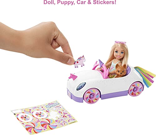 Barbie Club Chelsea Doll (6-Inch Blonde) With Open-Top Rainbow Unicorn-Themed Car, Pet Puppy, Sticker Sheet & Accessories, Gift For 3 To 7 Year Olds #TOP2