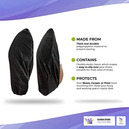 Amz Medical Supply Black Polypropylene Shoe Covers 16"X6" For Indoors. Pack Of 100 Disposable Shoe Covers 16 X 6 With Secure Elastic Seamless Bottom. Large 35 Gsm Shoe Cover Non Slip For Indoor #TOP3