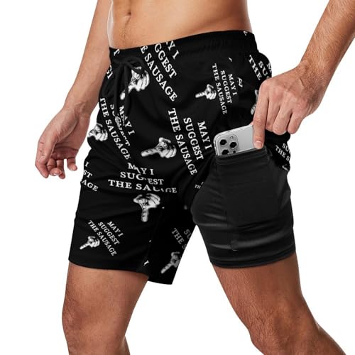 May L Suggest The Sausage Mens Swim Trunks Quick Dry Beach Board Shorts with Pockets2