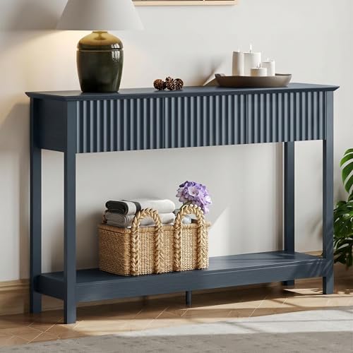 Treocho 47 Fluted Console Table with 3 Drawers and Storage Shelf