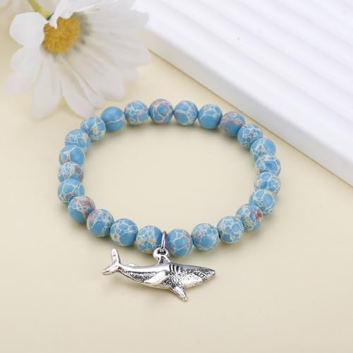PARTNER Cute Shark Inspirational Birthday Gifts for Women Best Friends Unique Gifts Natural Stone Beaded Bracelets for Women Agate Beaded Jewelry with Meaningful Message Card For Shark Lover3