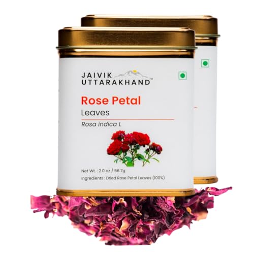 Image of Jaivik Uttarakhand - Rose Petals Tea (113.4 g), Floral Aromatic Herbal Tea, Unique Blend Crafted Loose Leaf For Chai Lovers Across India, Rich Aromatic Chai Loose Leaves, Pack of 2 Tin Can