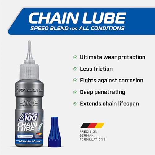Formula 100 All Conditions Bike Chain Lube – All-Weather Lubricant for Bicycles & Electric Bikes – Protects Against Wear, Reduces Friction, Fights Corrosion – 50ml (1.69 oz)
