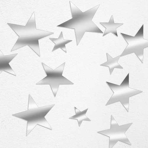 40 Stück Spiegel Sterne Selbstklebend, Silberne Spiegel Sterne Aufkleber 3D Spiegelfolie Klebespiegel Wandaufkleber Wandtattoo Wohnzimmer Wand Deko für Schlafzimmer Büro Korridor