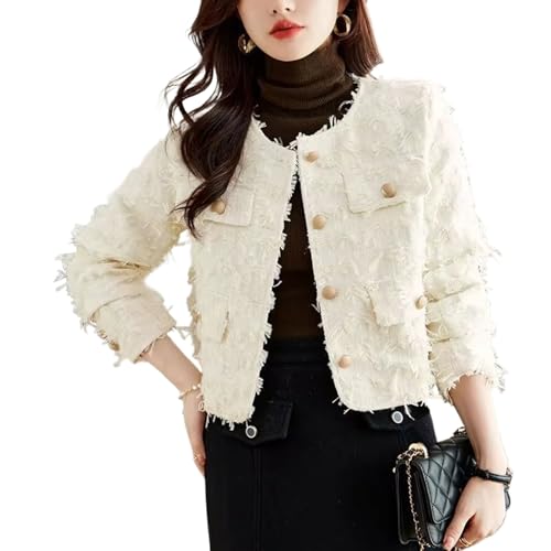 Veste en tweed à franges femme - Veste courte style style petit parfum de mi-saison