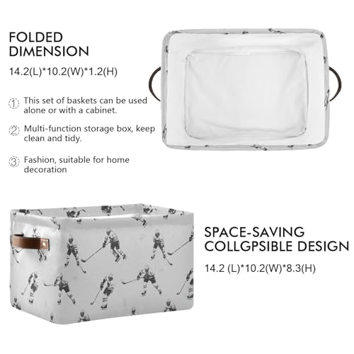 Image of Aslsiy Storage Basket Gray Hockey Players Nursery Bins Baby Canvas Box Clothes Shelf Basket Laundry Hampers 2 Pcs