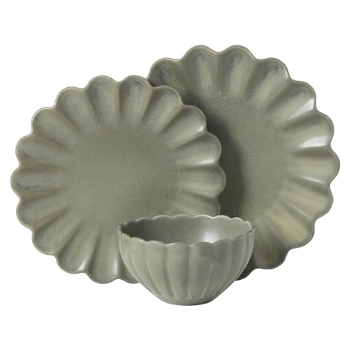 Gibson Elite Bistro Fleur Plates and Bowls Sets, 12-Piece Stoneware Dinnerware Set for 4, Matte Green Scalloped Dish Set with Dinner Plates, Salad Plates & Bowls by Gibson Elite - Used condition - Image 8