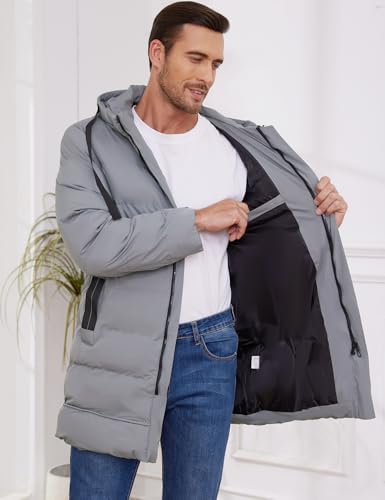 Gihuo Men's Winter Puffer Jacket Hooded Zip Up Long Coat Warm Quilted Padded Jackets with Pockets3