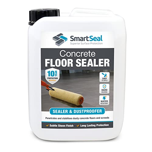 SmartSeal Concrete Floor Sealer - 5 Litres - Premium Exterior & Interior Concrete Sealer and Dustproofer with Satin Sheen Finish – Easy to Apply, Stain & Water Resistant Sealant