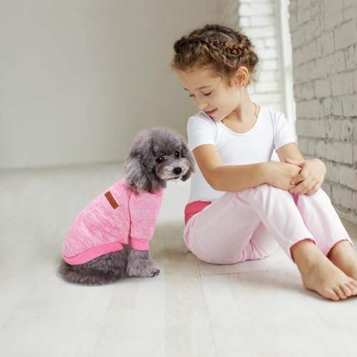 Idepet Haustier Katze Hundepullover, Warmer Hundepullover Katzenkleidung, Fleece-Welpenmantel für kleine mittelgroße große Hunde rosa grau XS-XXL (Rosa DunkeRosa, XS)