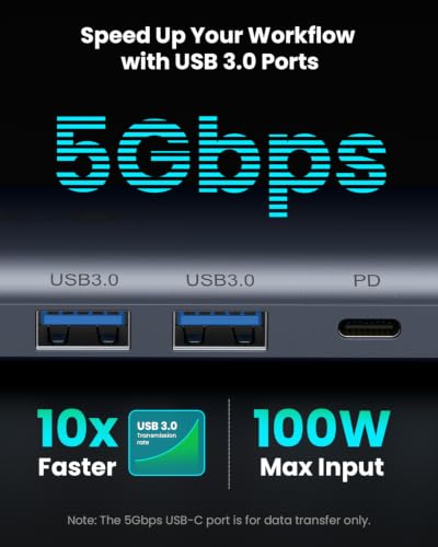 Image of USB C Hub, 9-in-1 USBC to HDMI Splitter with 4K Display 100W Max PD,3 USB3.0(5Gbps) + 2 USB2.0 Data Ports, SD /TF Card Reader, for MacBook, MacBook Air, iPad Pro, Dell, HP, Lenovo, Windows Laptop