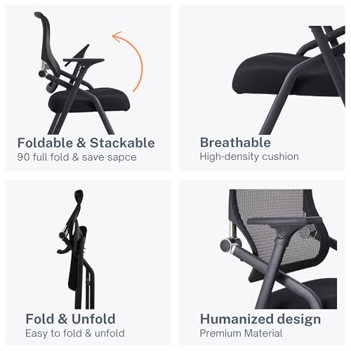 Image of Updated Conference Room Chairs, Folding Office Desk Chair with Lumbar Support and Sliding Armrest with Casters, Stackable Office Guest Chairs & Reception Chairs, 1 Pack Black