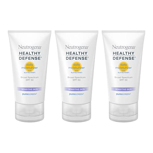 Neutrogena Healthy Defense Daily Moisturizer for Sensitive Skin with SPF 50, Mineral Sunscreen with Zinc Dioxide & Titanium Dioxide, Oil & Fragrance Free, 1.7 Fl Oz, Pack of 3