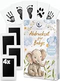 Mutkind® Baby Abdruckset (Geschenk zur Geburt) I 0-12 Monate I Für Handabdruck & Fußabdruck I Mit 4x Stempelkissen & 6x Abdruckkarten I Baby Erstausstattung Neugeborene I Babygeschenke Mädchen & Junge