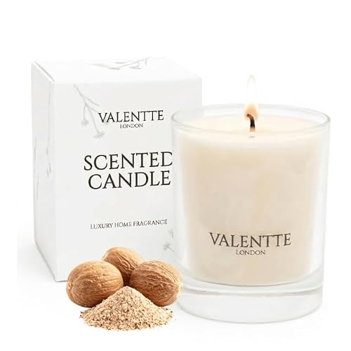 Scented Candle – Luxury Gift for Her, Aromatherapy Candle with Essential Oils, Natural Soy Wax, Long Lasting Fragrance, 40 Hour Burn Time, Made in UK (Cardamom and Nutmeg, 150g) – Valentte