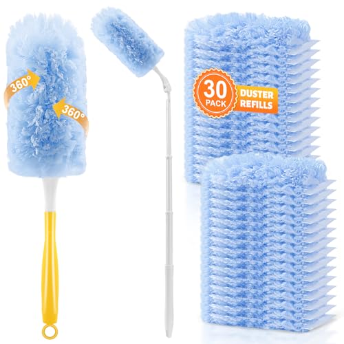 Image of 30-Pack Heavy Duty Duster Refills Compatible with Swiffer, 3FT Extendable Handle, 5X Multi-Surface Microfiber Duster for Home, Fans, Blinds, Vents & Car Cleaning