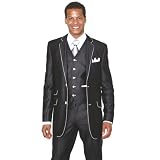 Milano Moda 2 Button Slim Fit Fashion Suit with White Hemming 5702V1 Bk-50L