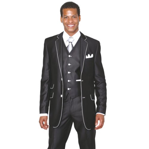 Milano Moda 2 Button Slim Fit Fashion Suit With White Hemming 5702V1 Bk-50L #TOP27