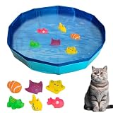 ACAREY Katzen Pool, Katzenpool mit 6 Fischen 50x10cm, Tragbares Katzen Hundepool, Faltbar Mini Pool, für Katzen und Hunde zum Spielen Baden Verwendet