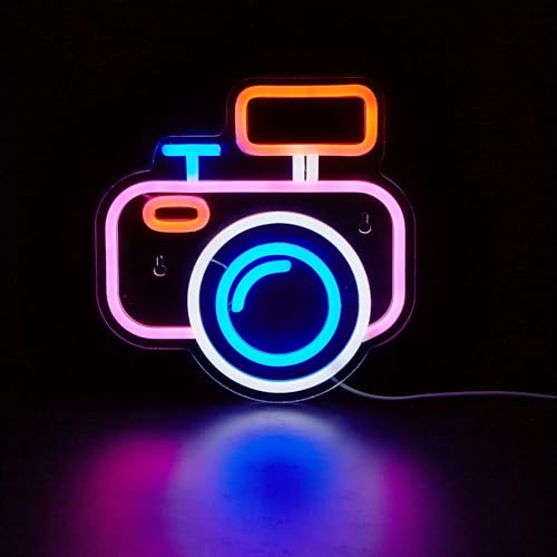 Image of LED Camera Neon Sign, USB Powered Night Light, 3D Wall Art Decor Lamp for Game Room, Bedroom, Living Room, Party - Kids, Girls, Boys