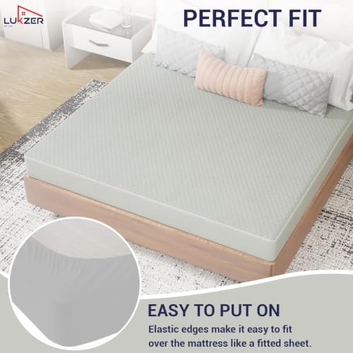 Image of Lukzer 100% Waterproof Quilted Mattress Protector Mercury King Size 78 x 72 Inches (6.5 x 6 ft) Cotton-Feel Bed Protector Noiseless Hypoallergenic Breathable Elastic Fitted Mattress Cover /Bed Cover