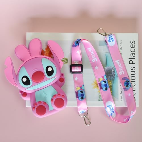 Bolsa tiracolo Stitch com alça de ombro ajustável, bolsa de mão com zíper linda bolsa carteira de po
