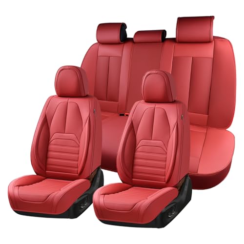 Image of Coverado Car Seat Covers Full Set, Red Seat Covers for Cars, Automotive Seat Covers, Waterproof Nappa Leather Front Seats and Back Car Seat Protector, Universal Fit for Most Cars SUV Trucks