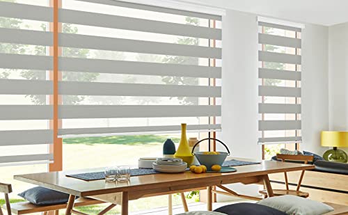 Allbright Zebra Window Blinds 23" W × 64" H Grey, Dual Layer Roller Shade, Room Darkening Shade Roll Up And Pull Down Blinds, Light Filtering Window Shades For Day And Night, Easy To Install #TOP1