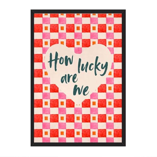 Framed How Lucky Are We Heart Checkered Canvas Print Modern
