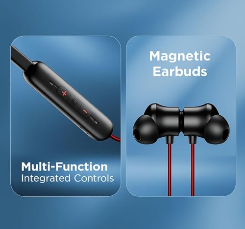 Image of Original Bullets Wireless Z3 for OnePlus Bluetooth in-Ear Neckband Earphones with Mic, 45dB Hybrid ANC, 12.4mm Bass Drivers, Fast Charge 10 Mins - 20H Music, 28H Battery (Red)