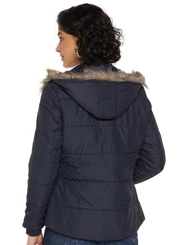Image of Qube By Fort Collins Women's Medium-Length Bomber Jacket with Detachable Hood Stylish Winterwear for All-Day Comfort |Material: Nylon