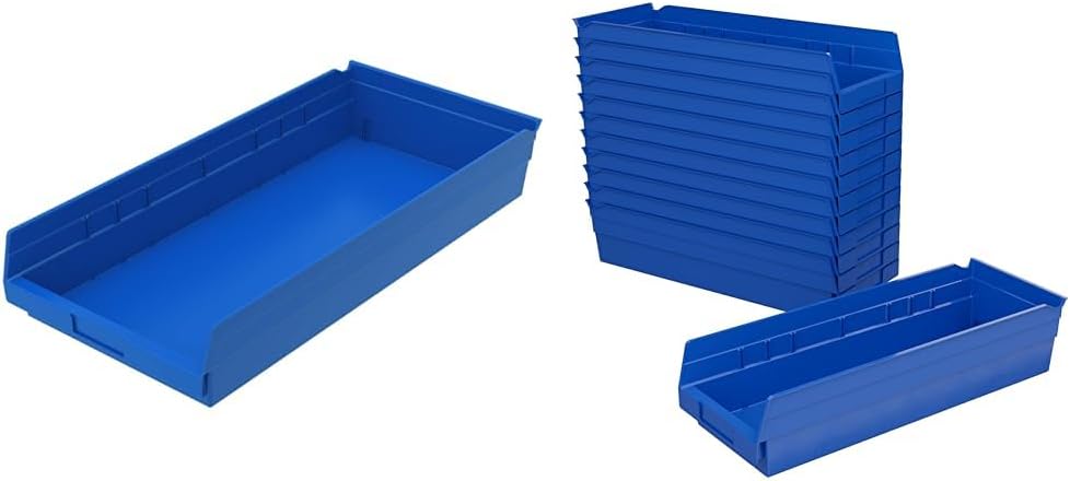 Akro-Mils Plastic Storage Bins Bundle - (6-Pack) 24" x 11" x 4" Shelf Bins and (12-Pack) 18" x 6-1/2" x 4" Containers for Organizing