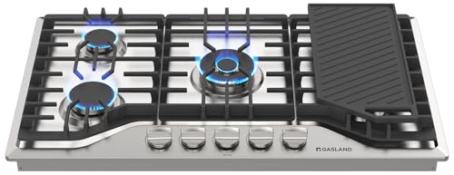 Comparison: Best Cooktop For Cast Iron 5 GASLAND 36 Inch Gas Cooktop, PRO GH3365SF 5 Burner Gas Stovetop with Reversible Cast Iron Grill/Griddle, Plug-in, NG/LPG Convertible Cooktops, Stainless Steel
