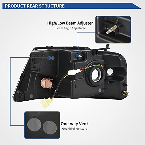 Image of oEdRo LED DRL Headlight Assembly Replacement for 2004-2008 Ford F150 F-150 Headlamps w /Sequential Turn Signal Clear Lens Black Housing Pair Set
