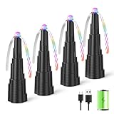 VEUIEIZT Fly Fans for Tables, Rechargeable Fly Fan, Tabletop Bug Fans with Colorful Light, Foldable Fly Spinner with Soft Holographic Blades for Picnic, Restaurant, Party, Home, BBQ (4 Pack)
