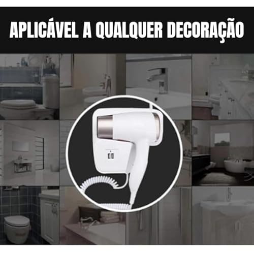 Secador de Cabelo com Suporte de Parede 110v Potente 1500w para Banheiro Hotel Casa Suíte Pousada Ca
