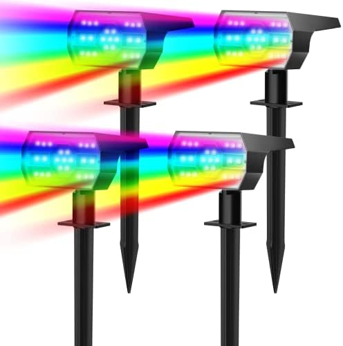 NYMPHY Solar Lights Outdoor Waterproof IP68, 23 LED 7 Lighting Modes Solar Powered Garden Yard Spot Lights for Outdoor Landscape Decorations- 4 Pack (Multicolor)