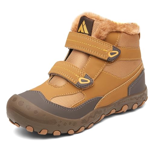 Mishansha Garçon Chaussure en Coton Fille Hiver Chaussure pour Randonnée Chaud Outdoor Bottes Marron 33 EU