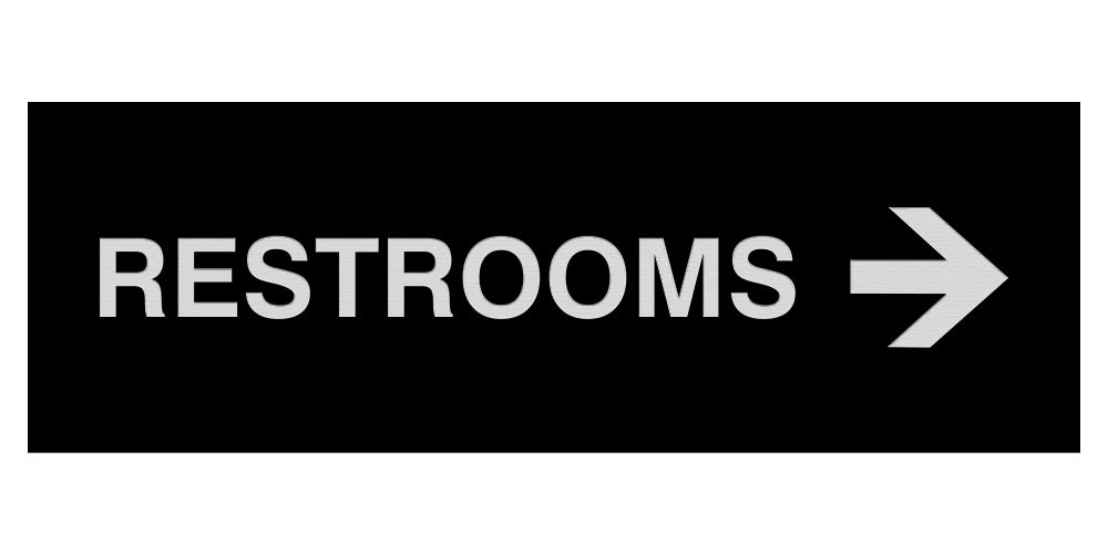Signs ByLITA Basic Restrooms Right Arrow Directional Sign - Durable Material | Strong Adhesive Tape (Black/Silver) - Medium (1 Pack)