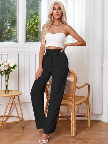 Heymoments Women's Wide Leg Lounge Pants with Pockets Lightweight High Waisted Palazzo Adjustable Tie Knot Flowy Trousers - Image 2