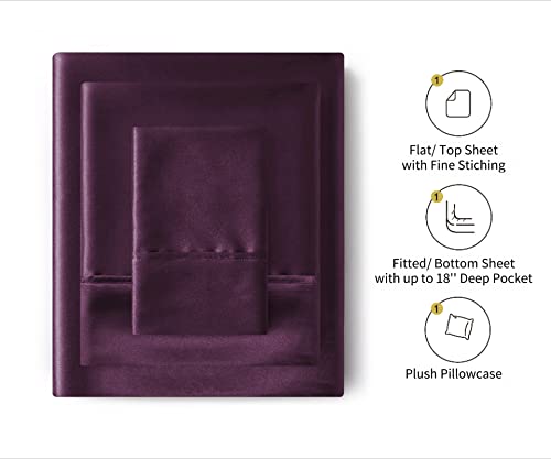 Image of Lanest Housing Silk Satin Sheets, Twin XL Size Satin Bed Sheet Set with Deep Pockets, Cooling Soft and Hypoallergenic Satin Sheets Twin XL - Purple