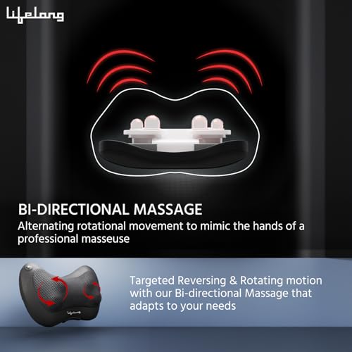 Image of Lifelong Cushion Massager and Body Massager with Heat and Strong 8 Deep Kneading nodes for Back, Neck, Shoulders Muscle Pain Relief and Portable Massager (Black)