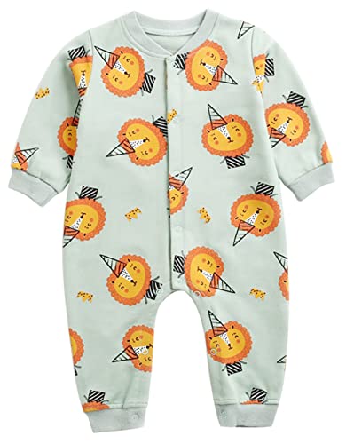 Happy Cherry Peleles para Bebés Niño Algodon de Manga Larga Comodo, Pijama Regalo de Recien Nacido, Bebé Mameluco para Sesiones de Fotos Fiestas 0-6 Meses León Verde