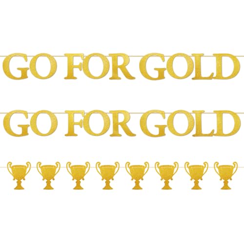 XLIUAX 3Pcs Go for Gold Signs Party Decorations Gold Out Football Game Theme Accessories Olympic Sports Themed Party Hanging Sign Decorations for Wall Home Decor Indoor Outdoor