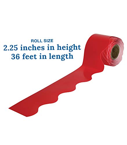 Carson Dellosa 36 Ft Scalloped Red Bulletin Board Borders, Classroom Borders For Bulletin Board, White Board, Cork Board, Locker, And Classroom Décor, Bulletin Board Trim #TOP2