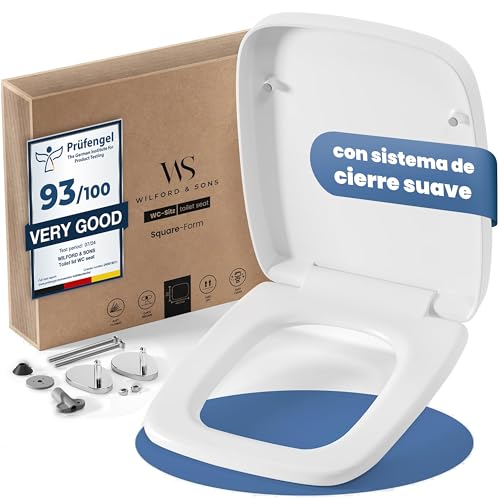Wilford & Sons Asiento de Inodoro Premium Cuadrado – Tapa de Inodoro con Cierre Suave Rectangular – Compatible con Keramag Renova N.º 1 – Tapa de Inodoro Desmontable Cuadrada