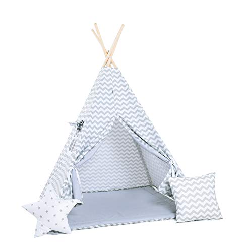 Sówka | Tipi Enfant avec Tapis Tente Enfant pour Interieur et extérieur | Jeu de 8 Accessoires pour Maison Enfant de Jeu Portable | Vagues Cover